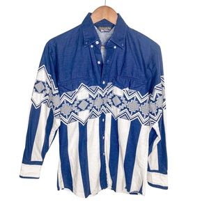 Vintage Men’s Western Print Long Sleeve Polo